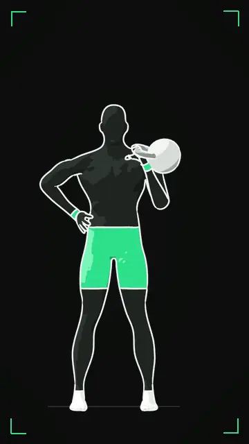 Animated demo of the Kettlebell Overhead Press as the FitnessBruh app shows it