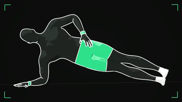 Animated demo of the Side Plank as the FitnessBruh app shows it
