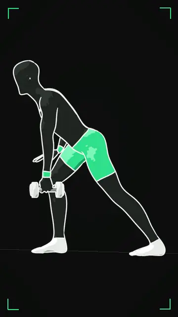 Animated demo of the Single-Arm Dumbbell Row as the FitnessBruh app shows it