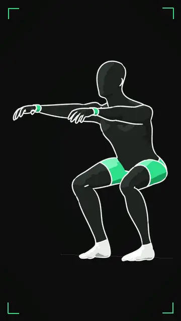 Animated demo of the Squat Hold as the FitnessBruh app shows it
